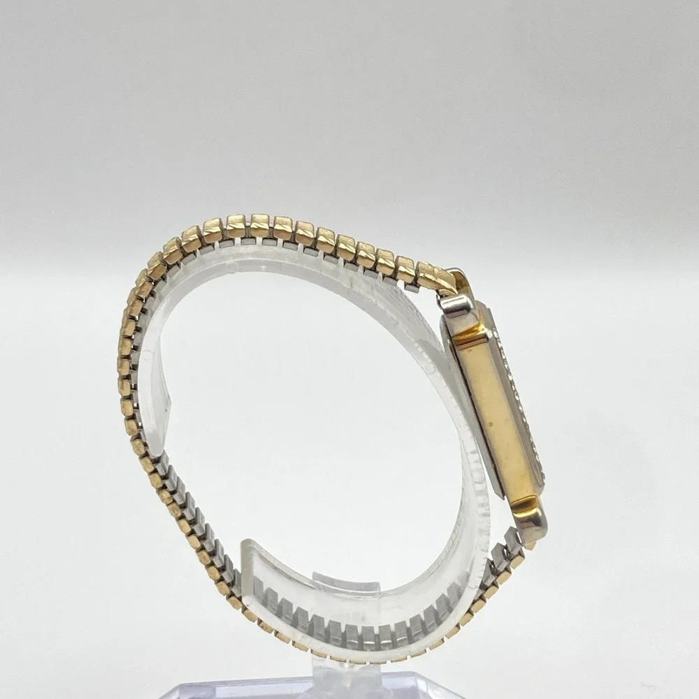 Pierre Nicol Half Moon Womens Watch Gold Tone Crystals MOP New Battery SMALL